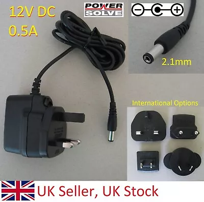 Power Supply 12V DC 0.5A 500mA Mains Adapter AC-DC PSU 6W Charger 2.1mm Plug UK • £4.86