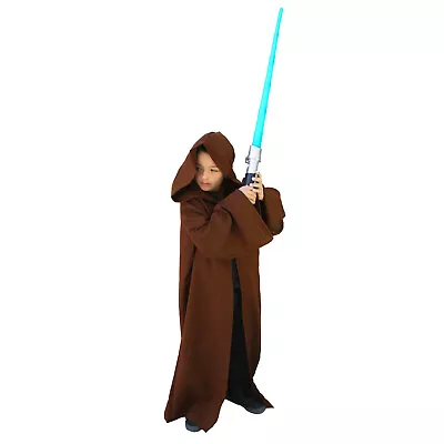 Child Jedi Obi Wan Wizard Hooded Brown Robe Cosplay Halloween Costume S/M/L • $31.99