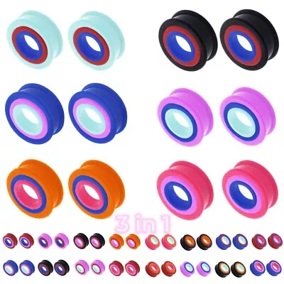 2X (3-in-1) Silicone Ear Plug Screw Fit Shape Double Saddle Flesh Tunnel 12-20mm • £3.59