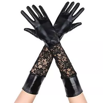 £5.99 • Buy Long Elbow Lace & Faux Leather Black Gloves Sexy Cosplay Party Burlesque Goth