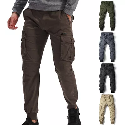 New Mens Cargo Combat Trousers Chino Cotton Stretch Casual Jeans Work Wear Pants • $30.55