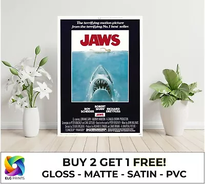 JAWS Classic Vintage Movie Large Poster Art Print Gift Multiple Sizes • £24