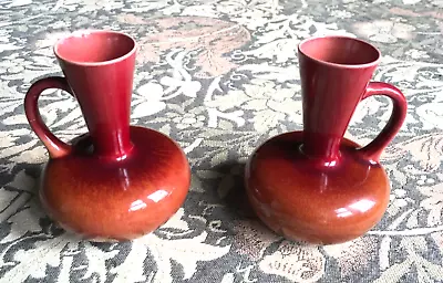 Linthorpe Pottery Pair Of Ewer Vases In Red/brown Glaze 9cm Tall • £30