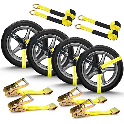 4 Pack 2  X 10' Strap Car Trailer Hauler Ratchet Tie Down Straps With Flat Hooks • $71.55