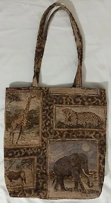 £19.99 • Buy Vintage Safari African Animal Tapestry Bag Elephant Giraffe Leopard Antelope To
