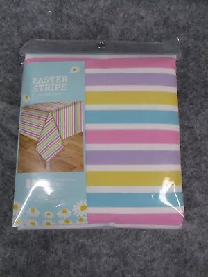 Easter Tablecloth 60x84 Pastel Stripe Purple Pink Vinyl Oblong Oval Tables NEW • $8.96