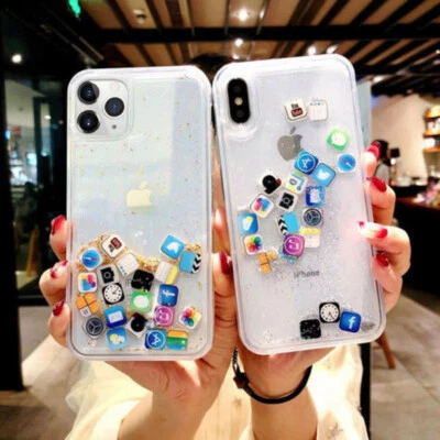 $14.44 • Buy For IPhone 12 11 Pro MAX XS XR 8 7+ App Icon Moving Glitter Quicksand Case Cover