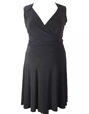 NWT B-Slim Black Plus Size 2X Dress Surplice Neck Ruched Sculpted Waist Stretch • $25.72