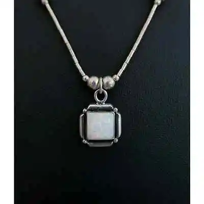 Vintage Sterling Silver Square Fire Opal Pendant Necklace 'C' Signed 4.7g • $56.10