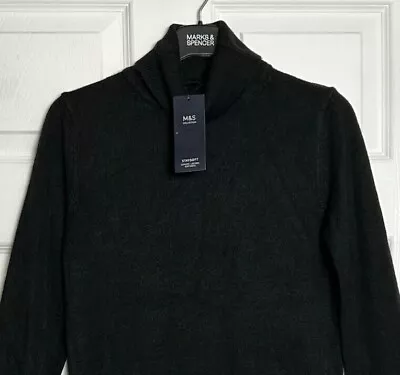 M&S Ladies Jumper Black High Roll Neck Stay Soft Knit 6 BNWT Marks Polo • £13.95