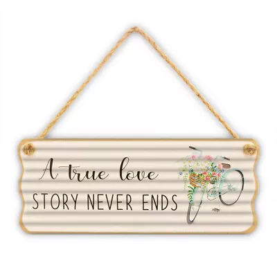 Country Metal Tin Sign Wall Art True Love Story Never Ends Plaque • £11.08