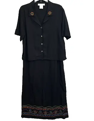 K.T. McKenzie Womans Black 2 Piece Linen Blend Zip Dress/Button Jacket Size 16W • $20.98