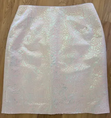 HM Womens Sz 4 Gold Skirt Metallic High Waist Pencil Sexy Textured Floral • $12