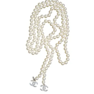 Authentic Vintage Chanel Faux Pearl Lariat Wrap Necklace With Rhinestone CC 54  • $2500