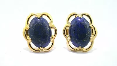 VINTAGE Lapis Lazuli Oval Cabochon Cab Gold Color Cufflink Cuff Link EBS7638 • $34.26