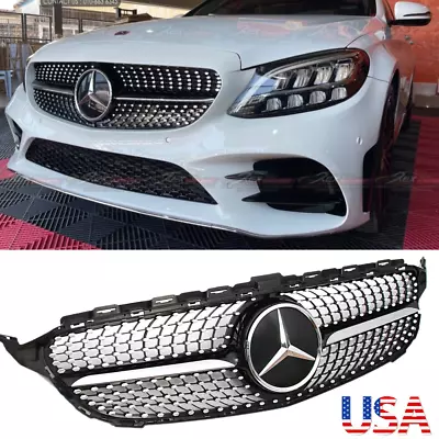 Chrome Diamond Grille W/Emblem For 2015-18 Mercedes Benz C-Class W205 C300 Grill • $84.56