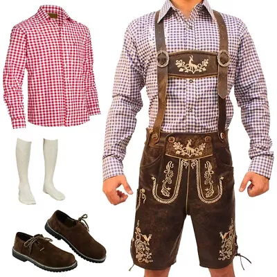 Oktoberfest Men Dress Lederhosen Bavarian Outfit 4 Pcs Brown Trachten Lederhosen • $132.99