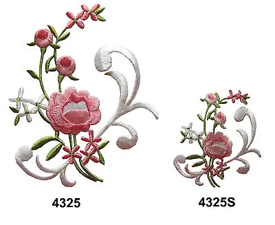 #4325L#4325S WhitePink Flower Embroidery Iron On Applique Patch • $2.50