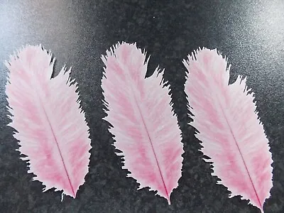 3 PRECUT Large Edible Pink Ostrich/Burlesque Feather Wafer Paper Cup/cake Topper • £2.75