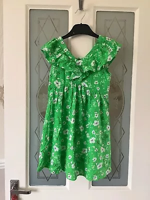 Girls Zara Bright Green/White Floral Part Linen Dress For Age 8 Years  • £6