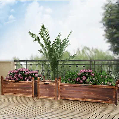 £21.98 • Buy Outdoor Wooden Garden Raised Bed Flowers Herbs Pot Planter Box Porch Patio Decor
