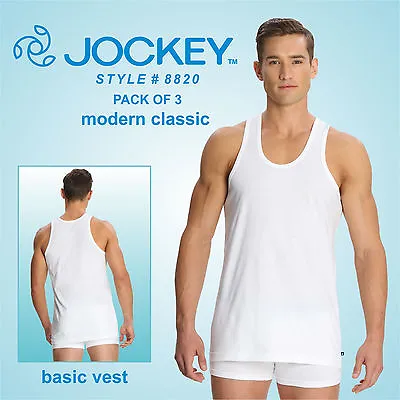 Jockey Men's Round Neck Sleeveless Cotton Vest Style -8820 ( Pack Of 3 Vests) • £19.94