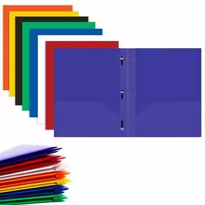 24 Pack Two Pocket Poly Portfolio Folders School 3 Prongs Multicolor Letter Size • $49.76
