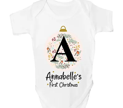 Personalised First Christmas Baby Grow Sleepsuit Any Name 1st Xmas Vest Gift • £6.99