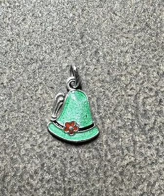 Vintage European 835 Silver Green Guilloche Enamel Leprechaun Hat 7/16” Charm • $15