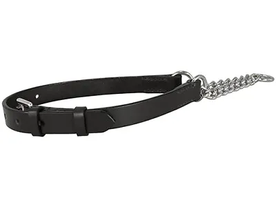 Black Leather Half Choke Dog Collars 5/8  Wide Adjustable Stainless Steel Chain • £11