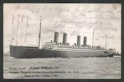 Norddeutscher Lloyd Kaiser Wilhelm II Steamship Undivided Back Postcard 1906 • $6.39