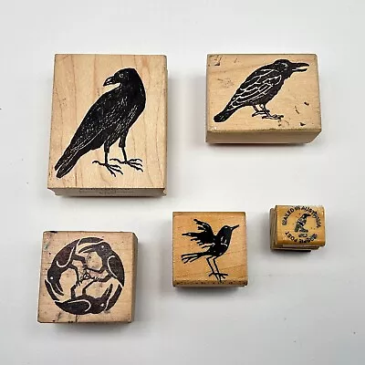 Lot Of 5 Vintage Rubber Stamps Wooden Bird Crow Raven Animal Theme • $9.57