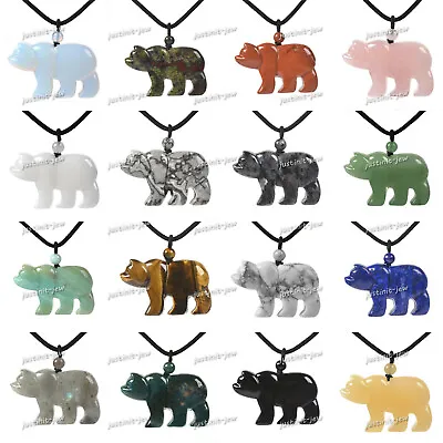 47mm Gemstone Carved Flat Polar Bear Pendant Necklace 22  • $6.29