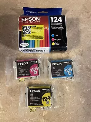 Epson 124 Cyan Magenta Yellow Ink Cartridges Sealed Genuine Expires  2026 • $14.99