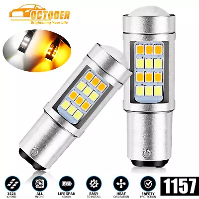 2x 1157 Error Free Switchback White/Amber LED Turn Signal DRL Parking Light Bulb • $11.98