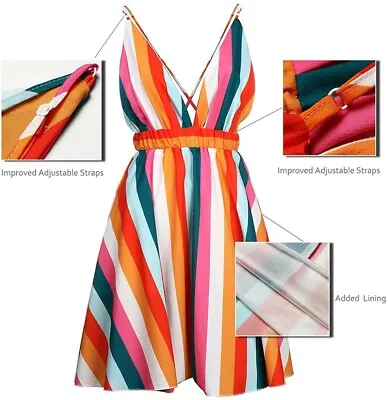 Milky Way Women Striped Dress Beach Sexy Backless Medium • $22.99