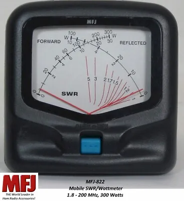 Mfj-822 Swr/wattmeter Hf/vhf 1.8 - 200 Mhz 300 Watts Mobile • $89.95