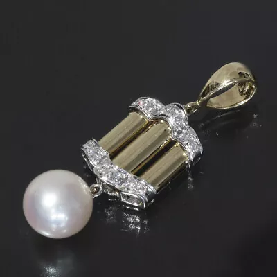 MIKIMOTO Diamond 0.15ct Akoya Pearl 9mm Top K18 K14WG From Japan • $730