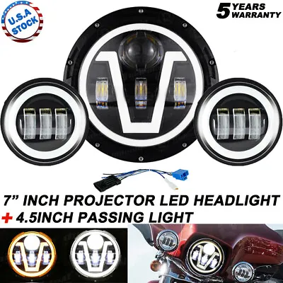 $63.99 • Buy Black 7  LED Headlight +2x Passing Lights For Harley Davidson Touring Road King