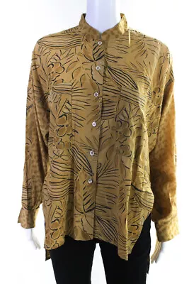 Ellesse Womens Crew Neck Floral Leopard Button Down Blouse Top Brown Size 0 • $2.99