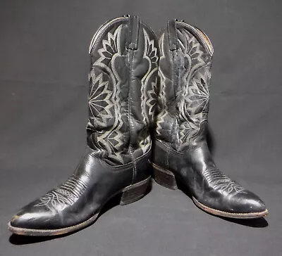 Vintage Dan Post Black Cowboy Boots Mens 10-1/2D Made In USA  • $65