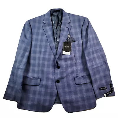 Lauren Ralph Lauren Blue Plaid Suit Jacket Mens 44S Classic-Fit UltraFlex $450 • $88.95