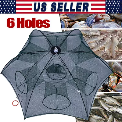 6 Holes Foldable Fishing Trap Net Crab Shrimp Crayfish Lobster Bait Fish Net • $11.77