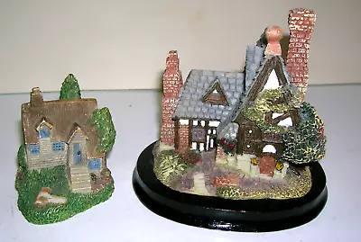 Qty 2 Cottage Village Houses ~ Wood Base ~ Early 1990's • $4.95