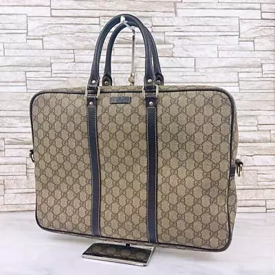 Gucci GG Briefcase Business Bag Top Handle Hand Bag PVC Leather Brown • $590