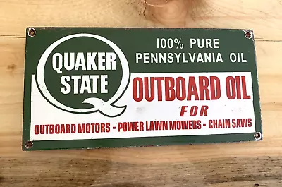 Vintage Quaker State Outboard Oil Petroleum Porcelain Gasoline Pump Station Sign • $14.50