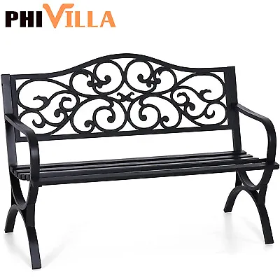 Patio Garden Bench Park Bench Outdoor Furniture Iron Metal Bench Porch Yard Deck • $137.99