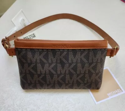 Michael Kors Belt Bag Signature Logo Shoulder Purse Brown Leather Fanny Pack  • $33