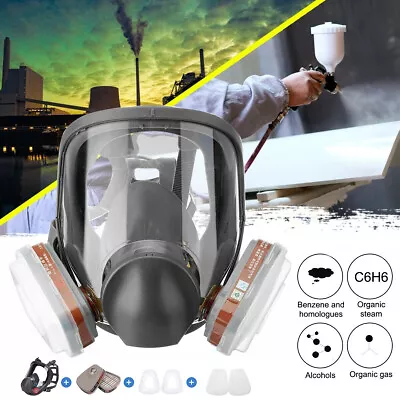 6800 Full Face 7 IN 1 Gas Mask Chemical Vapor Paint Spray Respirator With Filter • £15.91