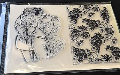 Kanban Crafts Clear Stamp Set - Couple In Love Roses Flower Background • £4.99